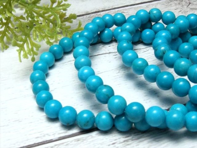 5A 天然ターコイズ ブレスレット 6mm-6.5mm×30珠前後 出世の石 12月の誕生石 天然無染色 トルコ石 アリゾナ産 bl-