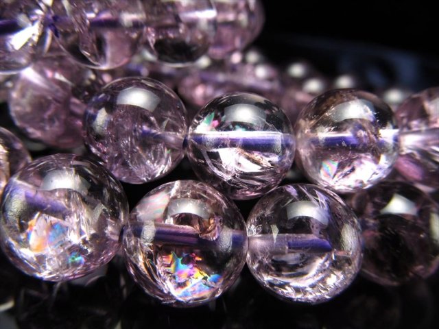 美麗 虹入り ラベンダーアメジスト ブレスレット 11mm-11.5mm×18珠前後 透明感抜群 美麗アイリス 希望と幸運を呼ぶ ファントム入りも ブラジル産