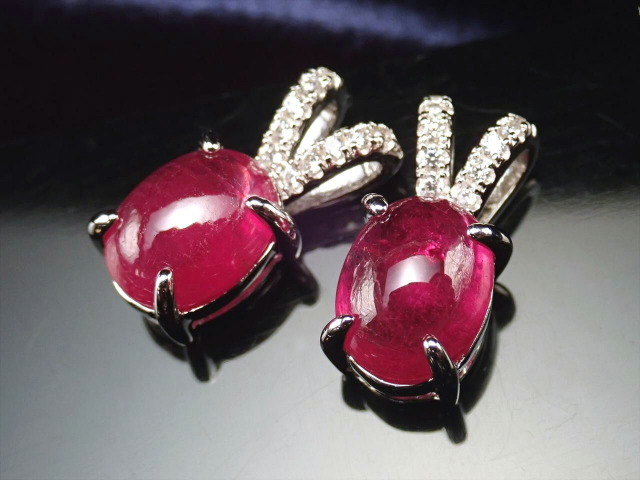 最高級5A 極上ルビーペンダントトップ ぷっくりオーバル型 ジルコニア装飾タイプ 石サイズ縦約9mm×横約7mm 1個売り SILVER925 超透明