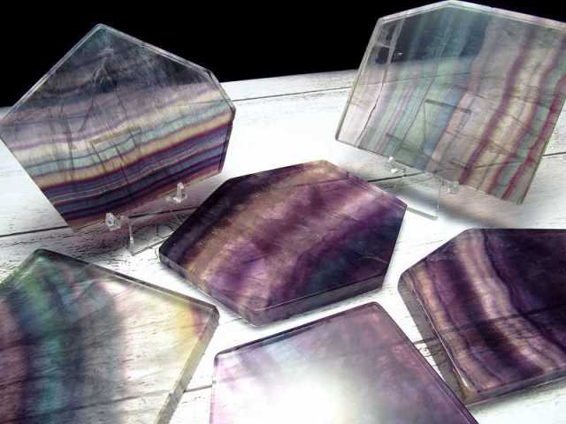 超透明 層状マルチカラーフローライト 蛍石 プレート原石 スラブ 幅約