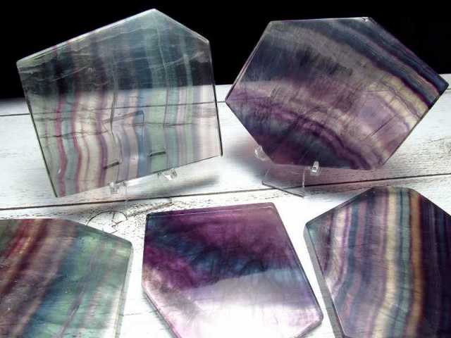 超透明 層状マルチカラーフローライト 蛍石 プレート原石 スラブ 幅約55mm-80mm前後 天才の石 インテリアに