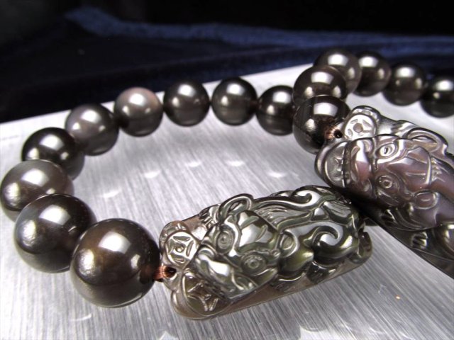 レインボーオブシディアン 貔貅 ブレスレット 珠サイズ約12mm×14珠前後