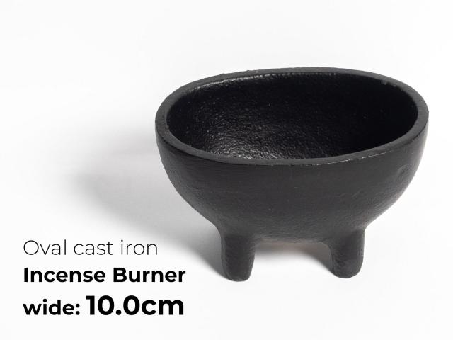 鋳鉄製 オーバル型 浄化用香炉 幅10.0cm ホワイトセージ・パロサント