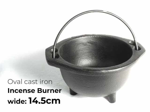 取っ手付き 丸型 浄化用香炉 鋳鉄製 幅14.5cmタイプ ホワイトセージ・パロサントパウダー・チップ香・粉末香などの薫香の燃焼に便利 パワーストーン 天然石