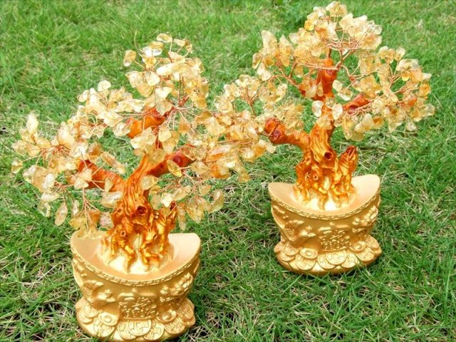 元宝タイプ 小 招財樹 シトリン 金のなる木 縦約17cm 黄水晶 風水