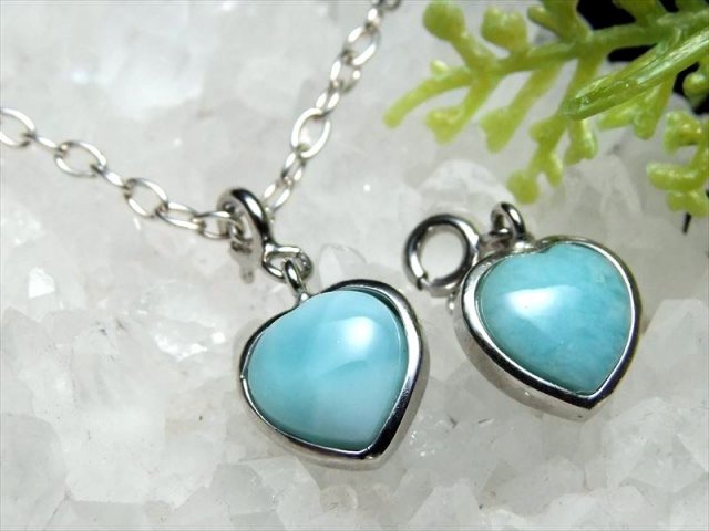 ラリマー ハート型 チャーム 石サイズ縦約8.5mm ブルーペクトライト ぷっくり ブレスのチャームにも出来る引き輪付き ドミニカ共和国産