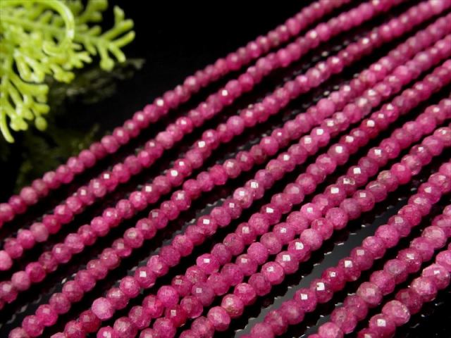 極小サイズ ルビー ボタンカット 約3mm 一連 約38-40cm ネックレスなど