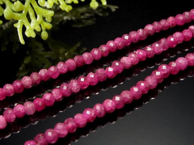 極小サイズ ルビー ボタンカット 約3mm 一連 約38-40cm ネックレスなど