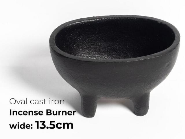 鋳鉄製 オーバル型 浄化用香炉 幅13.5cm ホワイトセージ・パロサントパウダー・チップ香・粉末香などの薫香の燃焼に便利 パワーストーン 天然石