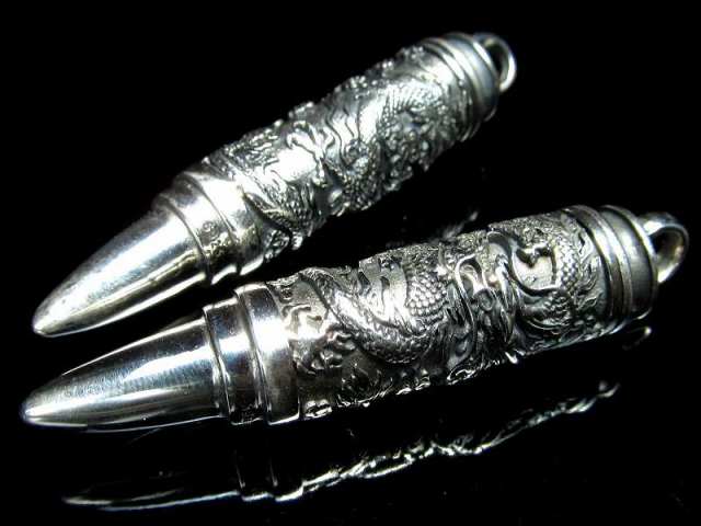弾丸型 龍神彫り シルバーペンダントトップ 重さ約18g 1個売り 高品質