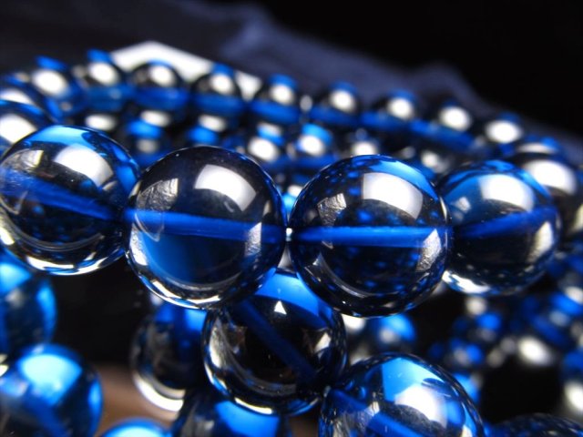 5A サファイアブルーアンバー ブレスレット 約11.5mm-12mm×17珠前後 発色美しいリトアニアアンバー 極上透明 天然琥珀 バルト海産