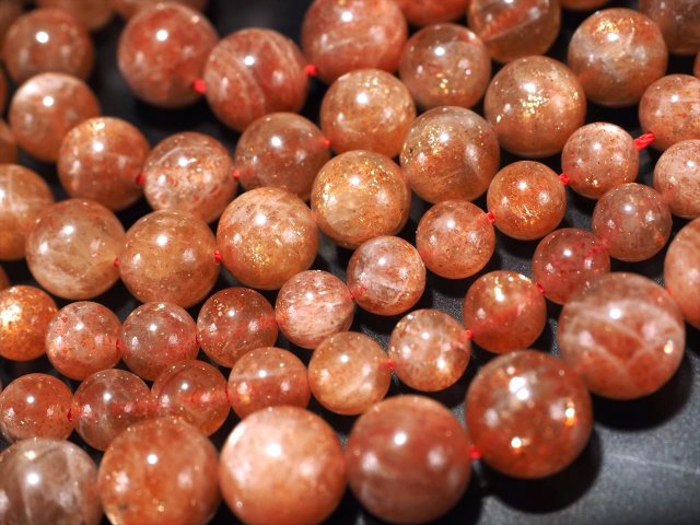 AAA サンストーン 6mm-6.5mm珠 一連 約38-40cm キラキラ濃いオレンジ