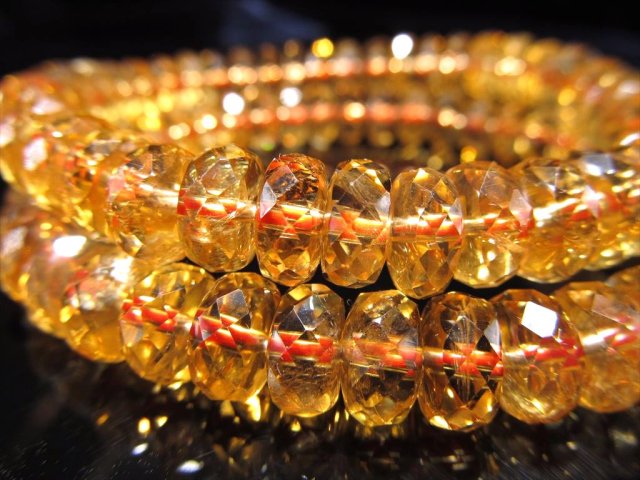 宝石質 シトリン ボタンカット ブレスレット 直径約8mm-8.5mm キラキラ 
