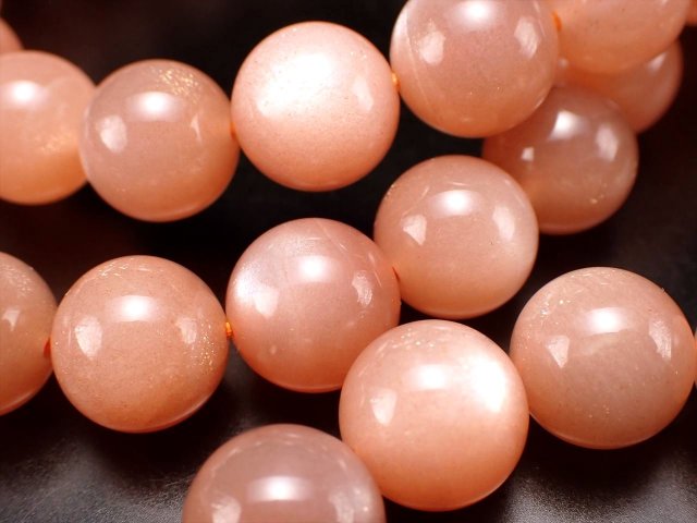 2A オレンジムーンストーン ブレスレット 9.5mm-10mm×20珠前後 上品な煌めき 女性に人気のヌーディーカラー 艶々シラー インド産 bl-