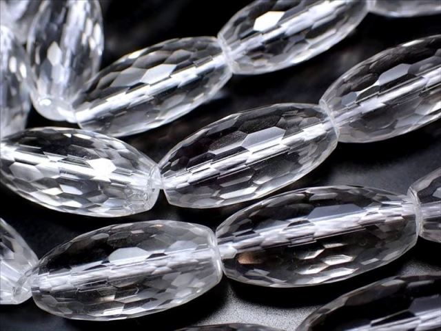 5A 宝石質 天然水晶 天珠型キラキラ多面カット 一連約38-40cm 縦約20mm×幅約10mm珠 最高級 極上 クリスタル ブラジル産