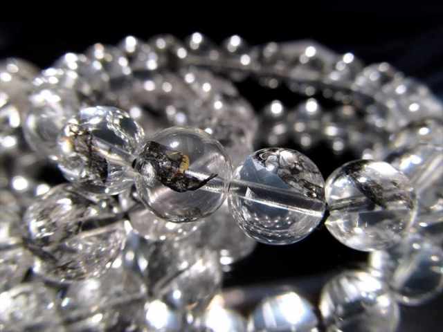 3A エレスチャルクォーツ ブレスレット 10mm-10.5mm×20珠前後 グラファイト 最強パワー 骸骨水晶 水晶の最終形態 ヒマラヤ産