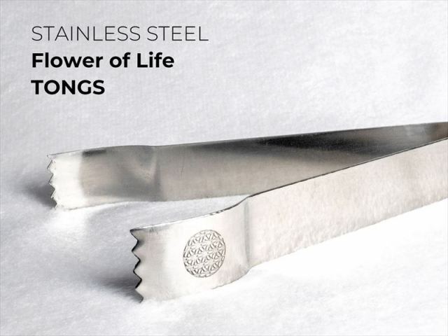 ステンレス製 ミニトング フラワーオブライフ刻印 長さ約15cm セージ・パロサント・粉末香・チップ香など焚くときに便利な金属製トング パワーストーン 天然石
