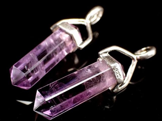 ダブルポイント ラベンダーアメジスト ペンダントトップ 石サイズ約22mm 人気のWポイント シンプルデザイン Silver925 ブラジル産 パワーストーン 天然石