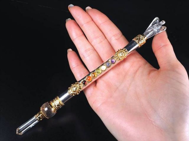 七つの宝石付き ヒマラヤ水晶 エンジェル付き マジックワンド 全長約