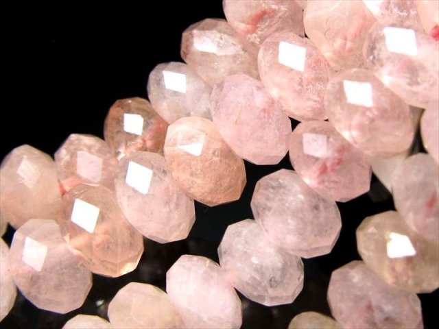 濃いめピンク 7mm-8mm珠 モルガナイト ボタンカット 一連 約38-40cm