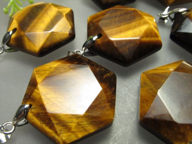 タイガーアイ 六芒星カット ペンダントトップ 石サイズ縦約28mm 1個