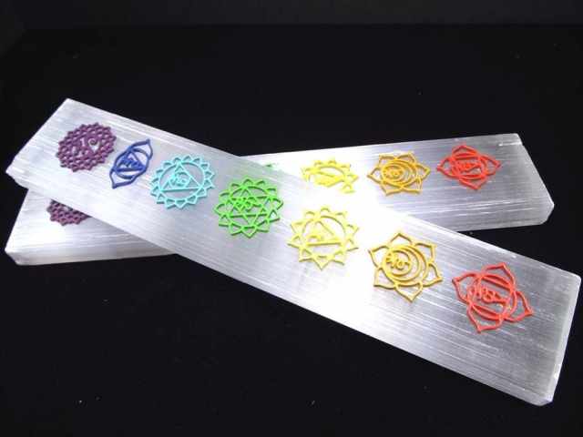 チャクラシンボル付き 美品キャッツアイセレナイト チャクラプレート 縦約21cm×横約4cm×厚み約1cm 聖母マリアのガラス シルクのような繊維質 メキシコ産