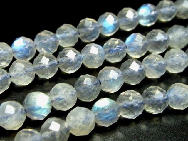 ラブラドライト レインボーシラー ミラーカット 約4mm-4.5mm 一連 約38-40cm キラキラカット 天然石 ビーズ マダガスカル産