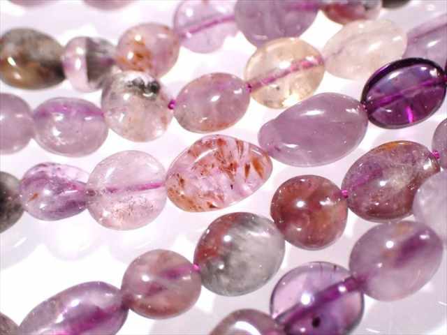 アメジストエレスチャル タンブル 粒サイズ約6mm-7mm 一連 約38-40cm 高品質入荷 お買い得タンブル連 ブラジル産 パワーストーン 天然石