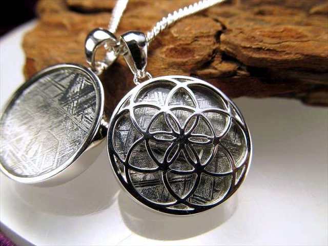 激安宣言 シード・オブ・ライフ ギベオンペンダントトップ シルバーカラー Mサイズ 縦約20mm 1個売り SILVER925 メテオライト 隕石 ナミビア・ハルダブ州産