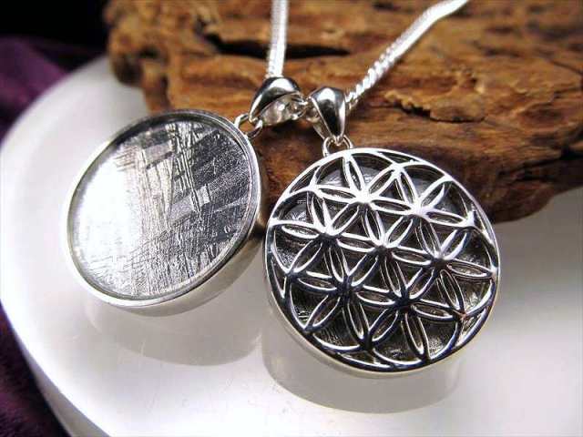 激安宣言 フラワー・オブ・ライフ ギベオンペンダントトップ シルバーカラー Mサイズ 縦約20mm 1個売り SILVER925 メテオライト 隕石 ナミビア・ハルダブ州産