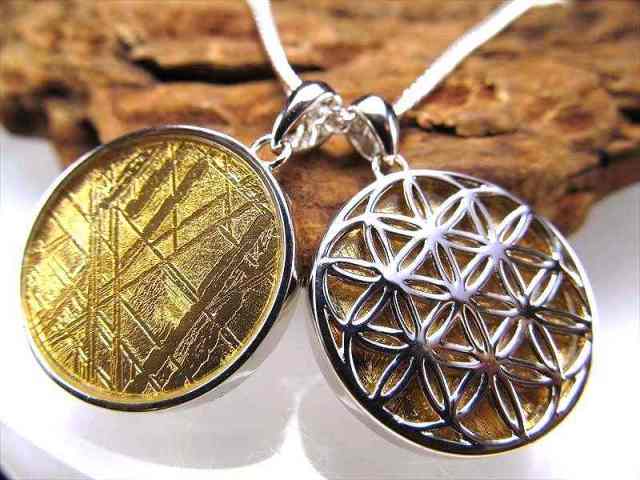激安宣言 フラワー・オブ・ライフ ギベオンペンダントトップ ゴールドカラー Mサイズ 縦約20mm 1個売り SILVER925 メテオライト 隕石 ナミビア・ハルダブ州産