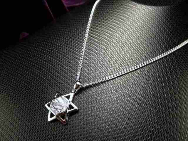 激安宣言 シックな六芒星デザインギベオンペンダントトップ SILVER925 