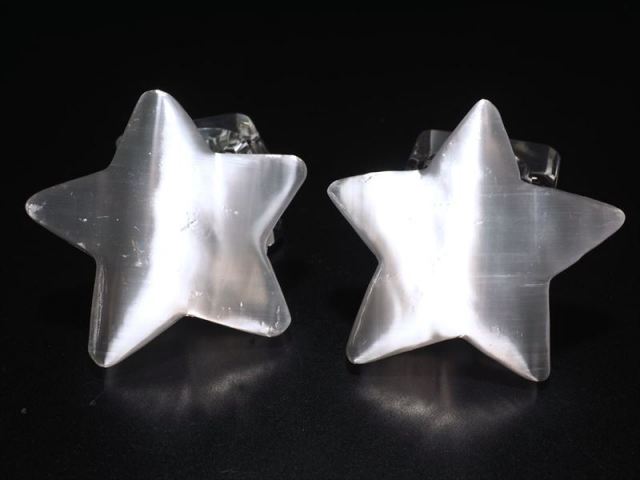 美品キャッツアイセレナイト 星型 タンブル 石サイズ約40mm-45mm スター型 艶々良質 聖母マリアのガラス メキシコ産 パワーストーン 天然石