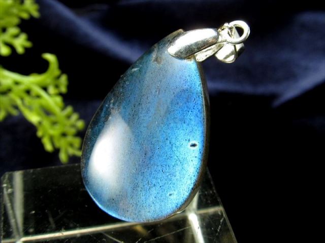 S級 全面ブルーシラー ラブラドライト ドロップ型 ペンダントトップ 縦約26mm 約4.0g 超透明 濃いブルーシラー 信念を貫く力 Silver925 1点物 マダガスカル産