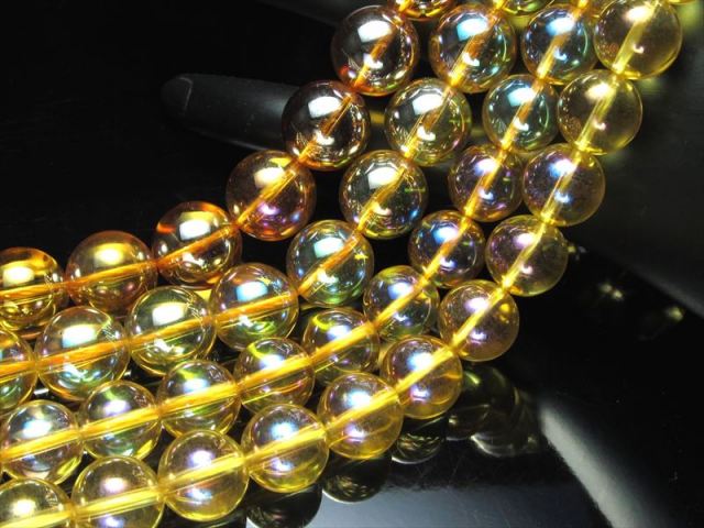 激安宣言 約8mm珠 ゴールデンオーラ 一連 約37cm-40cm 天然石丸玉ビーズ 蒸着水晶 ブラジル産 rn-s パワーストーン 天然石