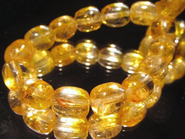 希少 イエローライモナイト・虹入り ゴールデンカラートパーズ タンブル ブレスレット 約6mm-7mm×22珠 11月の誕生石 ゴールデンカラー 極上インクルージョン