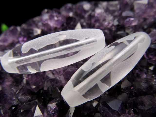 ミニサイズ水晶天珠 双観音天珠 そうかんのんてんじゅ 最大長さ約29mm前後 1個売り 三十三利益・安心立命・開運守護 クリスタル製 パワーストーン 天然石