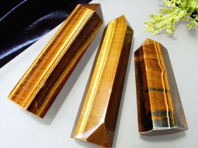 1個売り タイガーアイ ポイント 六角柱 重さ約140g-160g くっきりシラー効果 ブラウンゴールドカラー 力と財力の象徴 虎目石 南アフリカ産