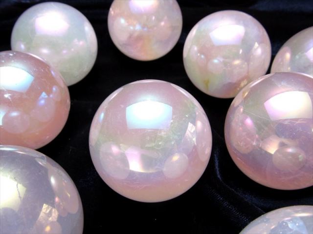 ローズ・オーラクォーツ 蒸着紅水晶 丸玉 φ約48mm-50mm ピンクパールのようなかわいらしい輝き パワーストーン 天然石