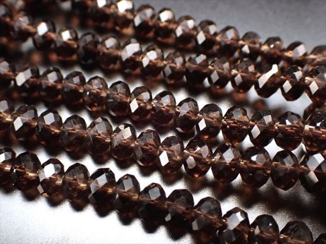 約4.5mm スモーキークォーツ ボタンカット 連 約38-40cm 透明感抜群 キラキラボタンカット ロンデル ブラジル産 パワーストーン 天然石