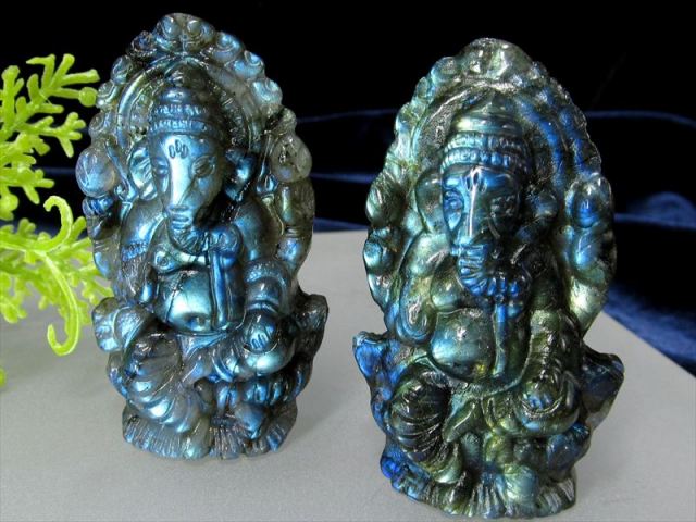 鮮やかシラー ラブラドライト ガネーシャ 彫刻置物 1個売り 重さ約20g-30g 繊細な天然石彫刻置物 くっきり美麗シラー 月と太陽を象徴する石