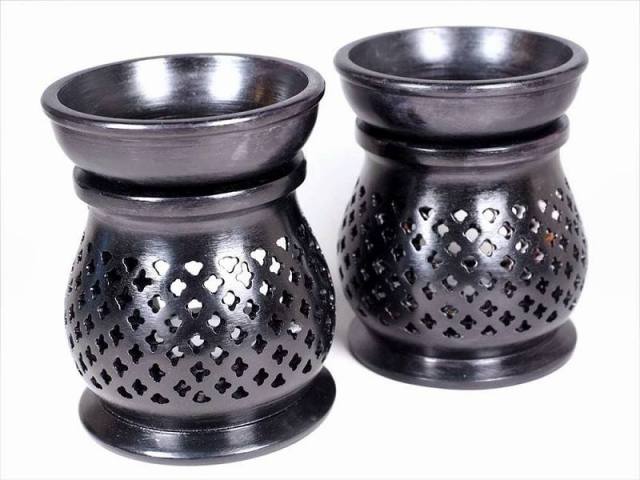 ジャスパー製 アロマポット タイプF サイズ幅約9cm×奥行約9cm×高さ約11.5cm 光と香りの癒し空間 雰囲気あるアンティーク調 キャンドル付き