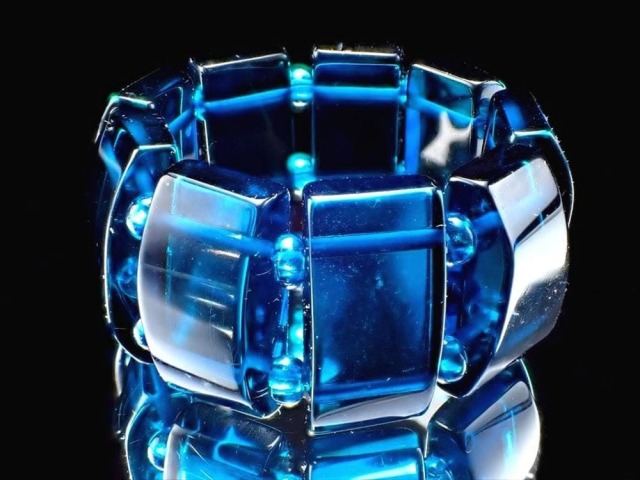 サファイアブルーアンバー 天然琥珀 スクエアカットリング 石サイズ縦幅約11mm-12mm 指輪 リング 植物由来ならではの優しい肌触り 約8号 タイプF バルト海産