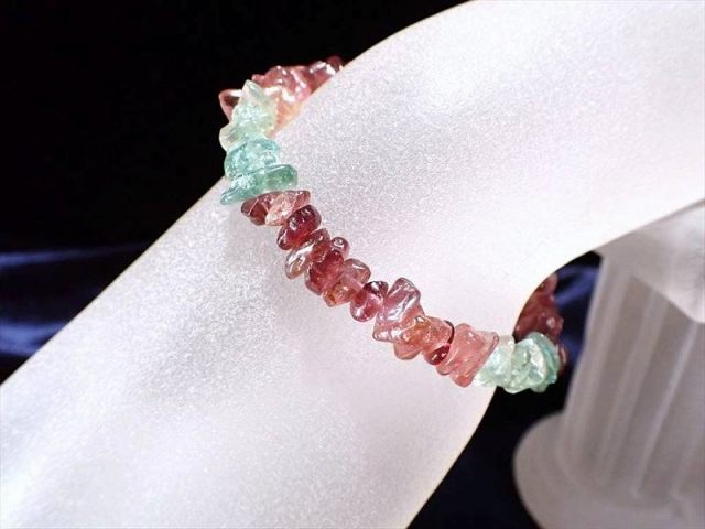 トルマリン 電気石 鮮やかMIXカラー さざれデザイン ブレスレット 粒サイズ約6mm-8mm マルチカラートルマリン 心に活力と勇気を与える石 アジャスター金具付