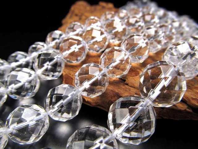 激安宣言 64面カット 約12mm珠 天然水晶 クリスタル 一連 約38-40cm ブラジル産 geki rn-s パワーストーン 天然石