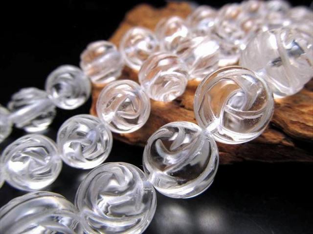 激安宣言 薔薇カット 約12mm珠 天然水晶 クリスタル 一連 約37-39cm バラカット ブラジル産 geki rn-s パワーストーン 天然石