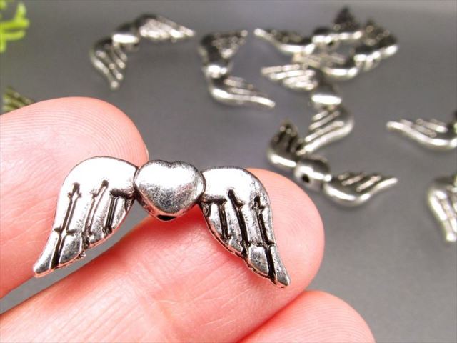 エンジェルハート アクセサリーパーツ 1セット10個入り 横22mm×縦11mm メタルパーツ シルバー エンジェル ブレスレット ペンダントに inmy パワーストーン