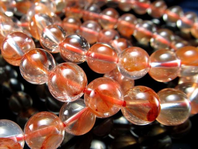 レッドライモナイト 褐鉄鉱 インクォーツブレスレット 10.5mm-11mm×18