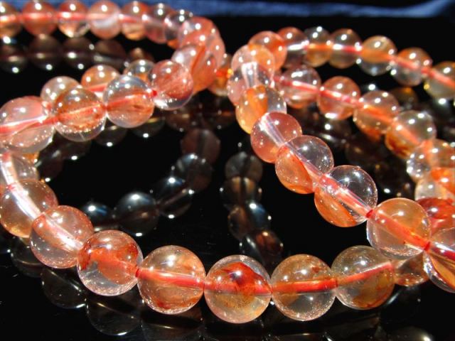 レッドライモナイト 褐鉄鉱 インクォーツブレスレット 10.5mm-11mm×18