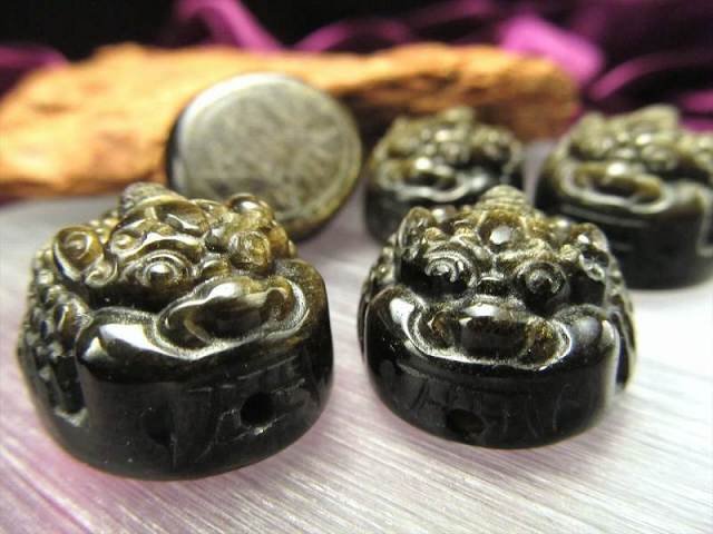 激安宣言 ゴールデンシャインオブシディアン 黒曜石 ぷっくり貔貅 ヒキュウ タンブル Sサイズ 縦約23mm メキシコ産 geki-obG48 パワーストーン 天然石